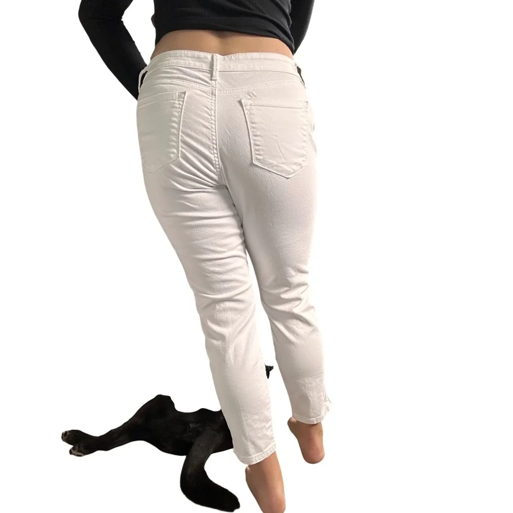 Ann Taylor Loft White Curvy Skinny Ankle Jeans Size 30/10 Side Zip Hem Pants